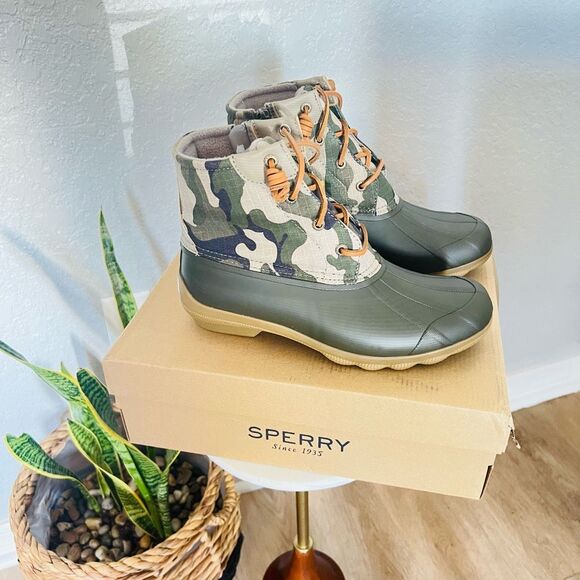 SPERRY TOP-SIDER Syren Gulf Camo Duck Toe Boot, Rain Boot, Green Camo, 8.5, NWT - Picture 10 of 16